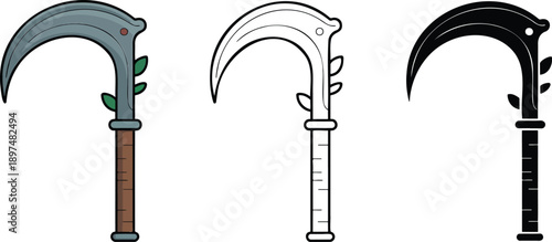 Sickle silhouette & Outline and illustration set isolated on transparent background