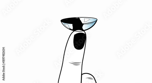 Finger holds a transparent contact lens with a blue tint against a white background