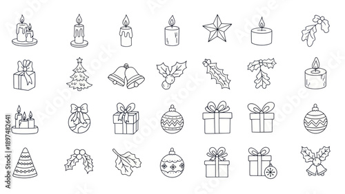 Christmas Icons Set: Hand-drawn festive symbols for holiday decorations and design