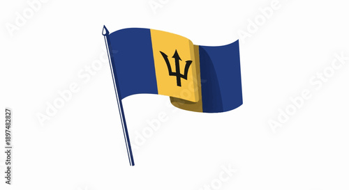 A waving flag with blue sides and a gold vertical stripe in the middle