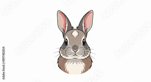 A cute, cartoonish rabbit head with large ears and whiskers, facing forward