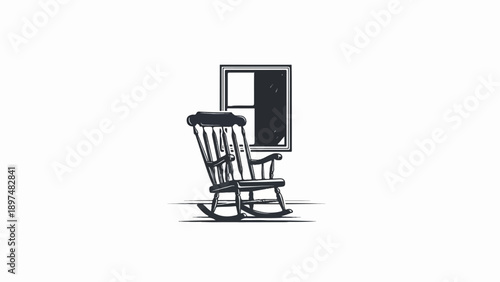 Vintage rocking chair placed before a window