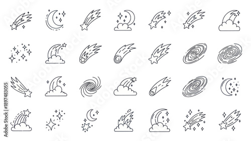 Cosmic Icons Collection: Stars, Moons, Comets, Galaxies, and Shooting Stars