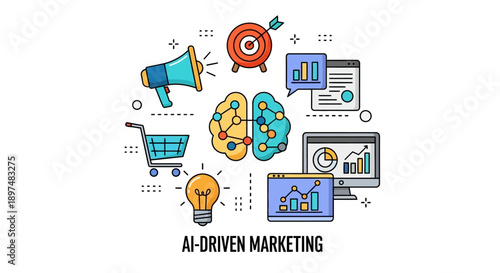 Vibrant AI driven marketing concept with innovative digital strategy elements