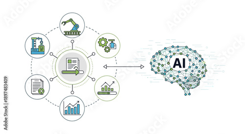 Artificial intelligence concept with robotic brain and business icons