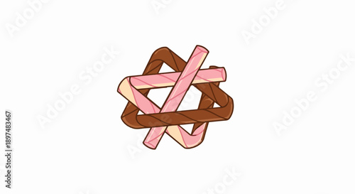 A stylized, playful depiction of stacked chocolate and strawberry wafer rolls creating a star-like shape