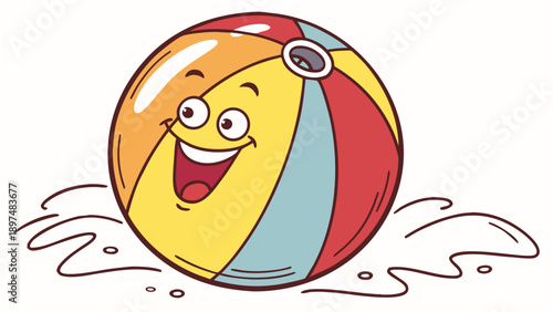 Colorful beach ball in cartoon style, glossy finish, cheerful look.