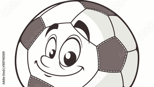 Ultra-realistic cartoon soccer ball, subtle smiling expression, detailed leather texture.