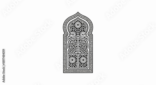 Intricate Islamic architectural window with geometric and floral patterns