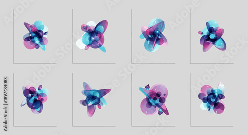 Abstract, fluid shapes in blue, purple, and pink hues, artfully composed