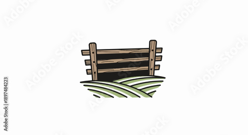 Rustic wooden fence over rolling green fields, minimalist illustration