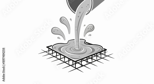 Liquid material pouring onto a grid structure