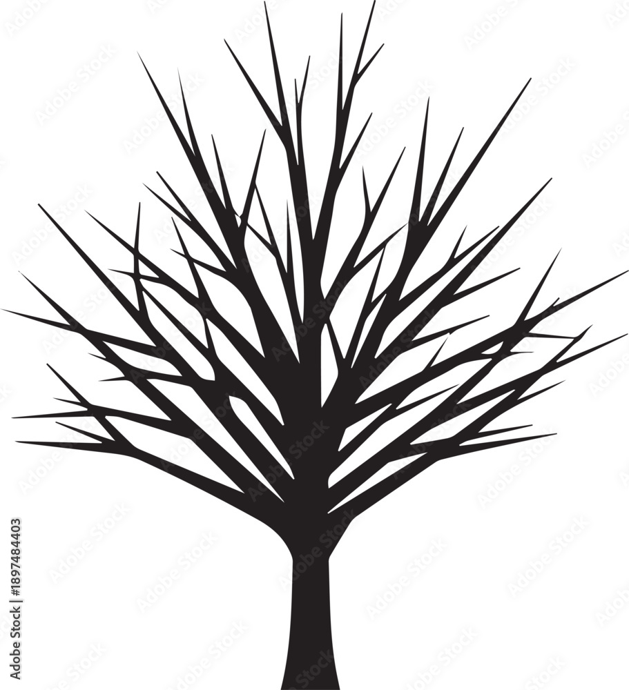 Obraz premium Bare tree without leaves vector silhouette illustration natural winter season symbol