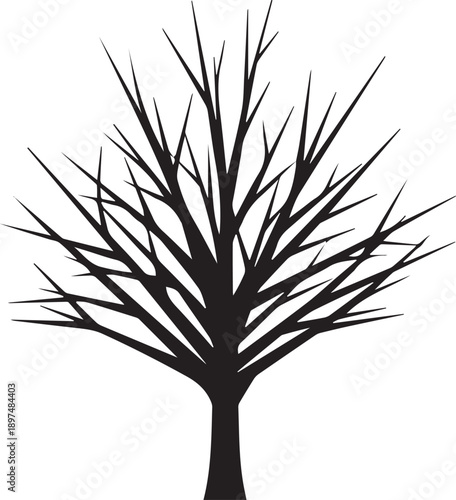 Bare tree without leaves vector silhouette illustration natural winter season symbol