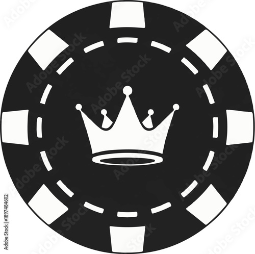 A black circle with a white crown in the center, surrounded by a dotted line and segments