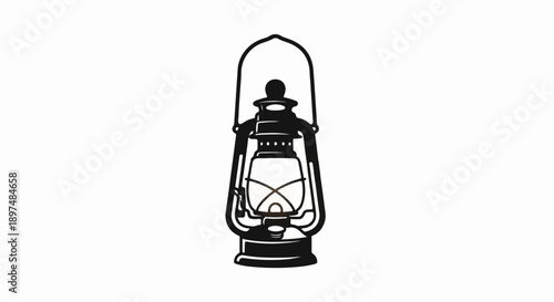 A black silhouette of an antique oil lantern with a carrying handle