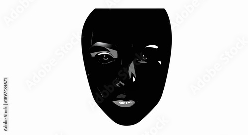 Stark, stylized portrait of a face with dramatic shadows and highlights