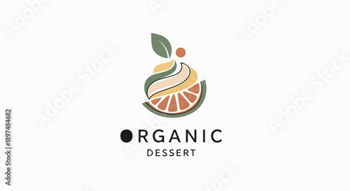 Stylized organic dessert logo with citrus slice and swirled cream