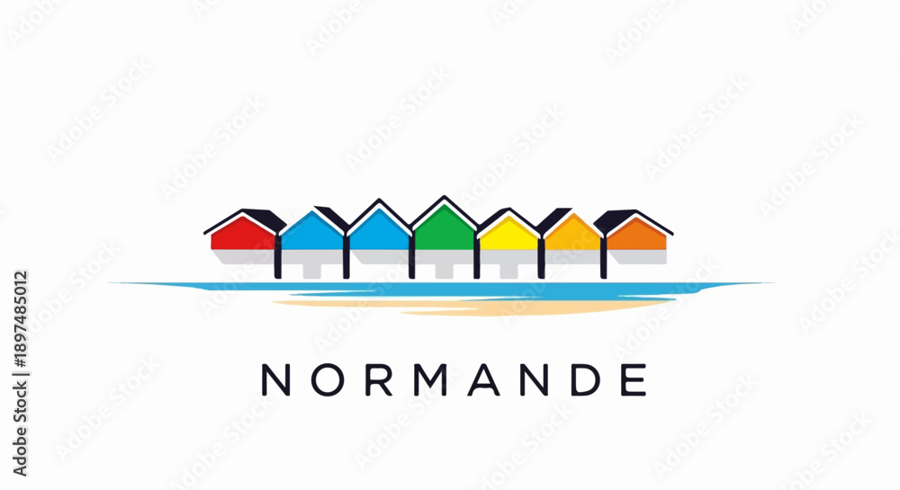 Obraz premium A row of colorful beach huts sits on a sandy shore, with blue waves lapping