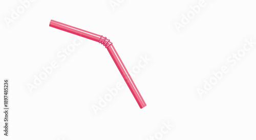 A single pink, segmented drinking straw bends at an angle on a white background