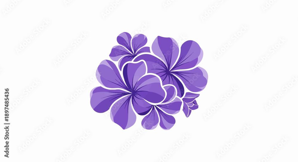 custom made wallpaper toronto digitalA cluster of purple flowers with stylized petals and white outlines on a white background