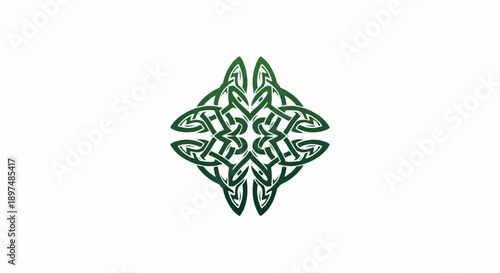 Intricate green knotwork design, suggestive of ancient Celtic patterns, forms a symmetrical