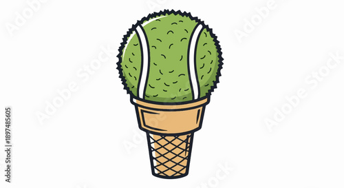 A fuzzy green tennis ball tops a waffle cone like an ice cream treat