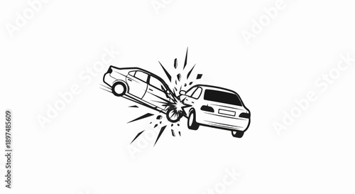 Two cars collide violently, emitting debris and energy bursts