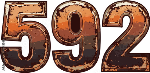 Rusty numbers 5, 9, and 2 depicted in a textured, weathered style