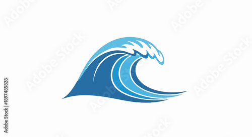 Stylized blue wave cresting and breaking on a white background, symbolizing ocean power