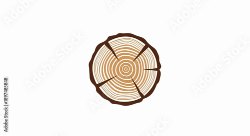 Stylized cross-section of a tree trunk displaying growth rings and bark