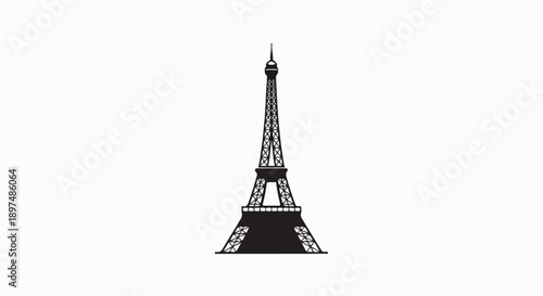 Black silhouette of the iconic Eiffel Tower, a latticed iron monument, against a white background