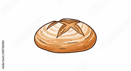 Cartoon illustration of a freshly baked round loaf of bread with a cross-shaped score on top