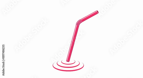 A bright pink drinking straw, bent in the middle, stands in concentric circles of liquid