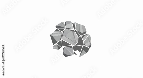 Geometric collection of grey, rough stones with irregular shapes and textures