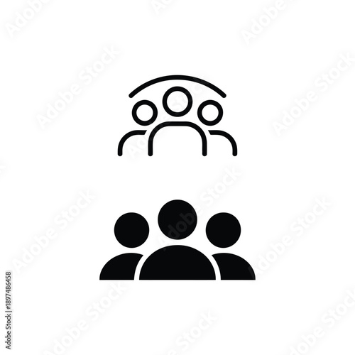 Simple black icon depicting two groups of people or figures