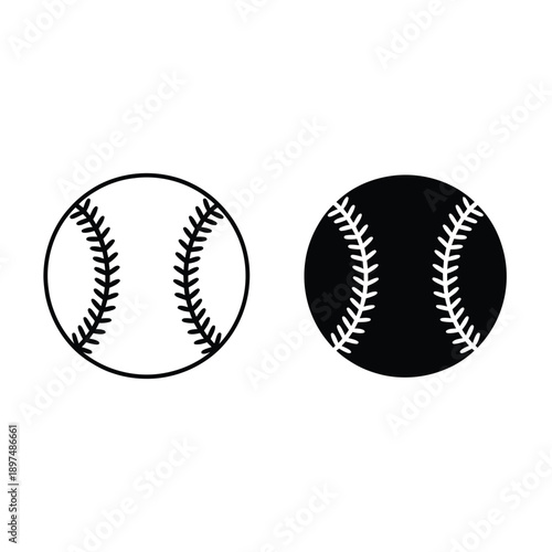 Two baseballs depicted in contrasting black and white designs isolated