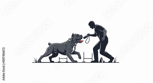 A person trains a powerful dog for agility, showing a bond and skill