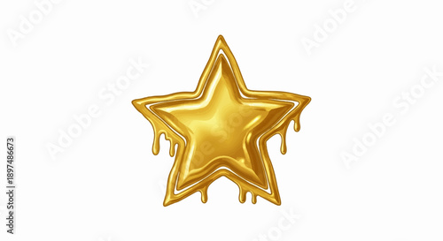 A radiant golden star shape, with liquid gold dripping from its points, presented on a white background