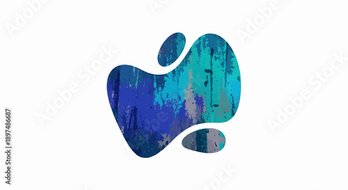 Abstract shape with textured brush strokes in shades of blue and teal