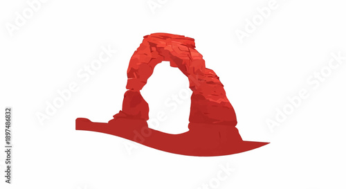 Striking red sandstone arch formation against a clean white background