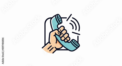 Hand holding a retro telephone receiver with sound waves