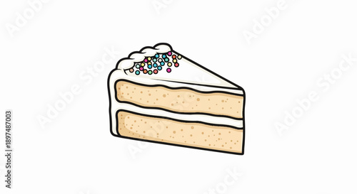 A delicious slice of layered cake with creamy frosting and colorful sprinkles on top