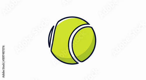 A simplistic, bright yellow tennis ball with a dark outline, presented against a plain white background
