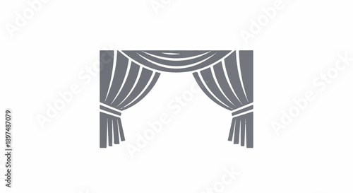A stylized icon depicts a theatrical stage curtain in a draped and elegant presentation