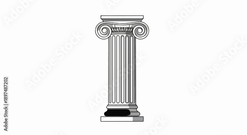 A fluted Ionic column with volute capitals and a simple base, rendered in black and white
