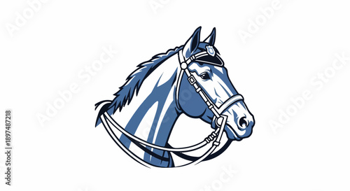 Stylized blue horse head with bridle