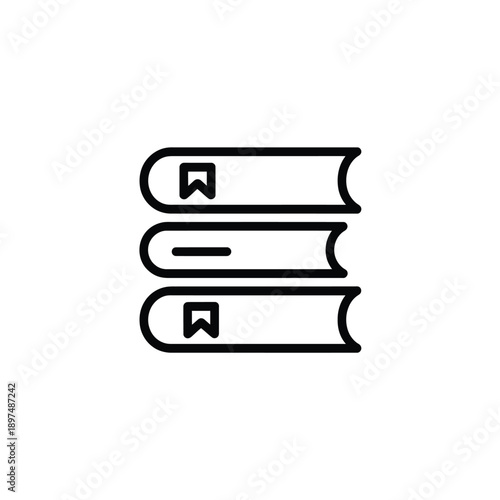 A simple black and white line drawing of three stacked books