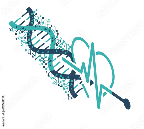 Digital DNA Helix and Healthcare Technology Isometric Vector

