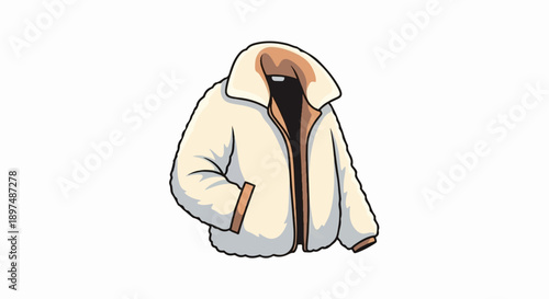 A cartoonish, plush winter jacket, light cream with a brown lining